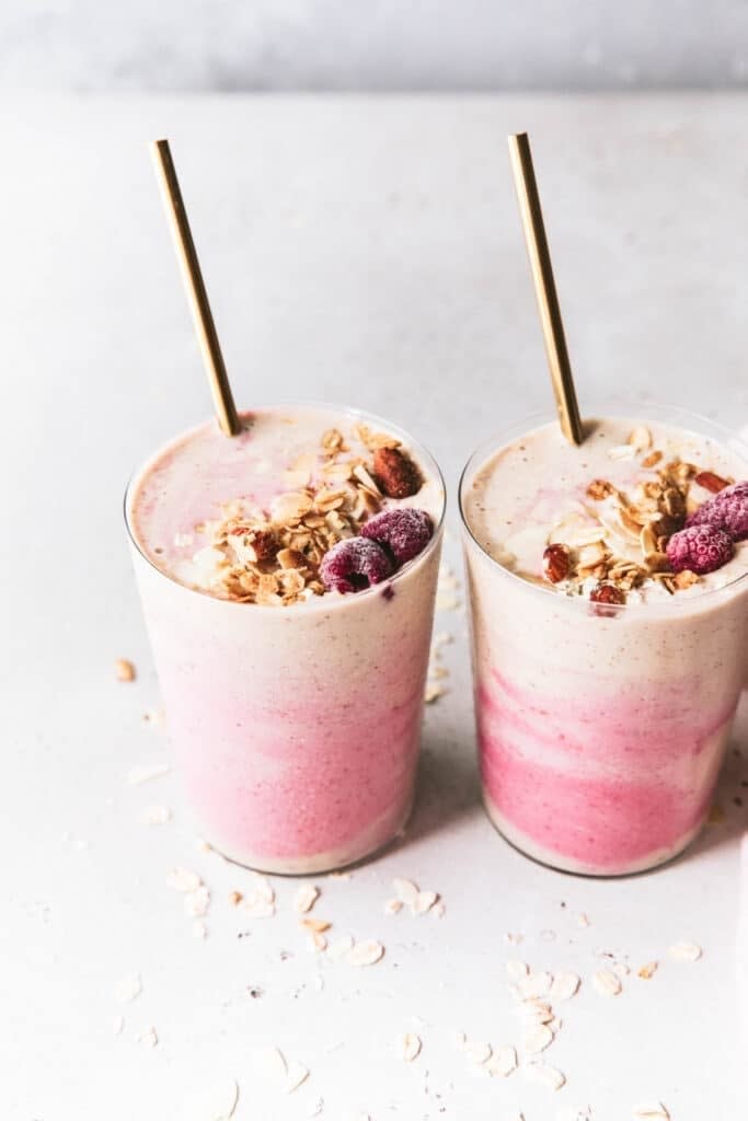 Banana raspberry smoothies.