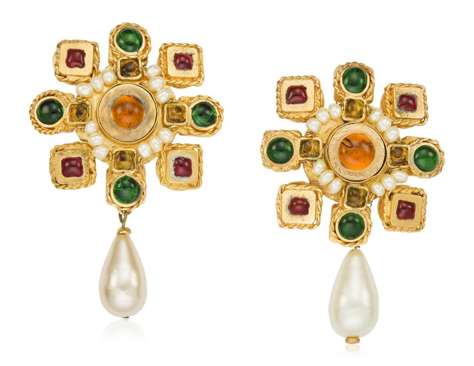 Chanel Gripoix Glass and Faux Pearl Pendant Earrings