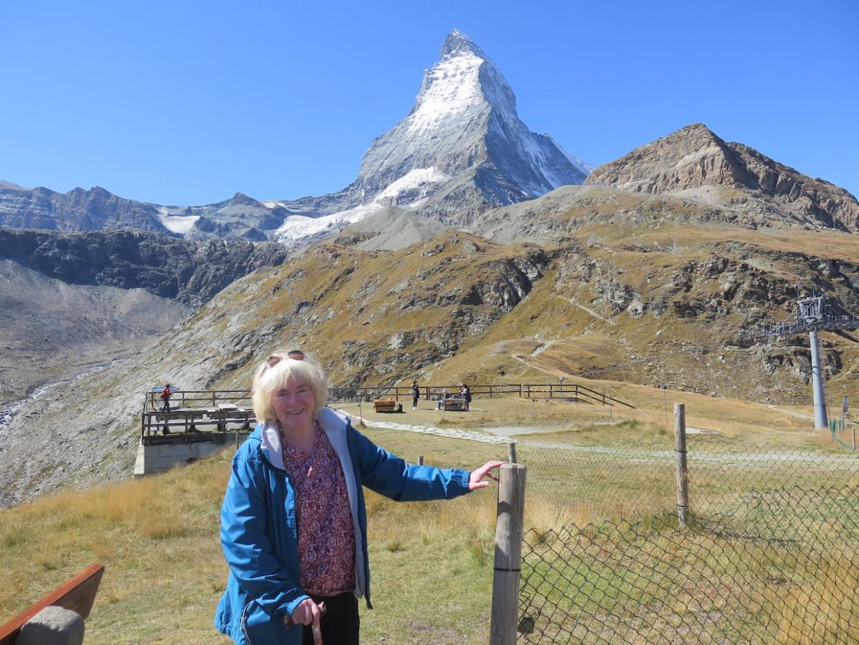 Diana Austin, seen here in 2022 during her Swiss holiday in Zermatt. Austin's ovarian cancer diagnosis was completely unknown to her at this time because she had no symptoms.  (Submitted by Diana Austin - image credit)