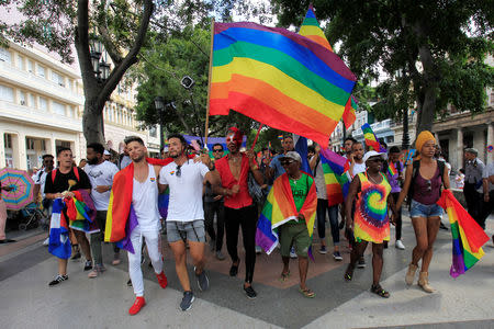 Cuban LGBT activists participate in an annual demonstration against homophobia and transphobia in Havana, Cuba May 11, 2019. REUTERS/Stringer