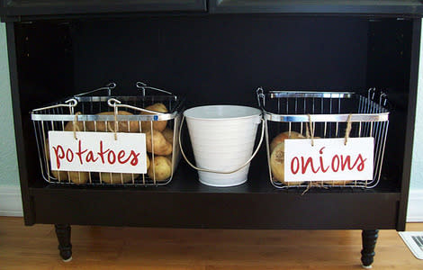 Turn a bookshelf into a pantry 