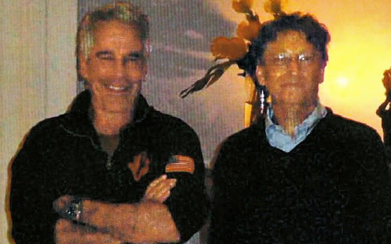 Jeffrey Epstein (centre) in 2011 with, from left: Jes Staley; former Treasury Secretary Lawrence Summers; Bill Gates; and Boris Nikolic - The New York Times