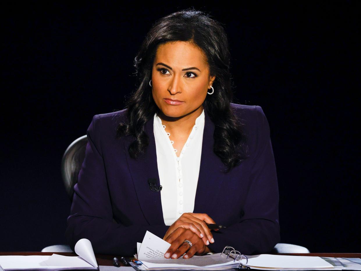 Moderator and NBC News White House Correspondent, Kristen Welker, participates in the debate between U.S. President Donald Trump and Democratic presidential nominee Joe Biden on October 22, 2020 at Belmont University in Nashville, Tennessee.