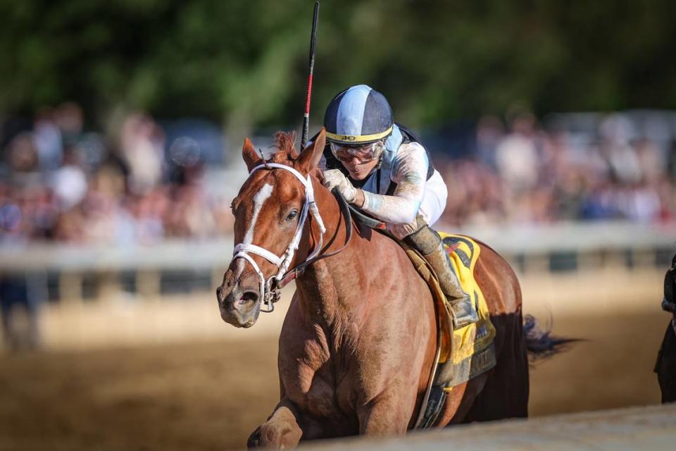 Locked, with Jose Ortiz up, wins the Grade 1 Claiborne Breeders' Futurity at Keeneland in October 2023. The Todd Pletcher trainee will race this weekend in the Grade 2 Fountain of Youth Stakes at Gulfstream Park in Florida.