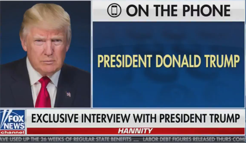 A screen grab from Donald Trump's interview with Fox News on Thursday night (Screengrab/Fox News)