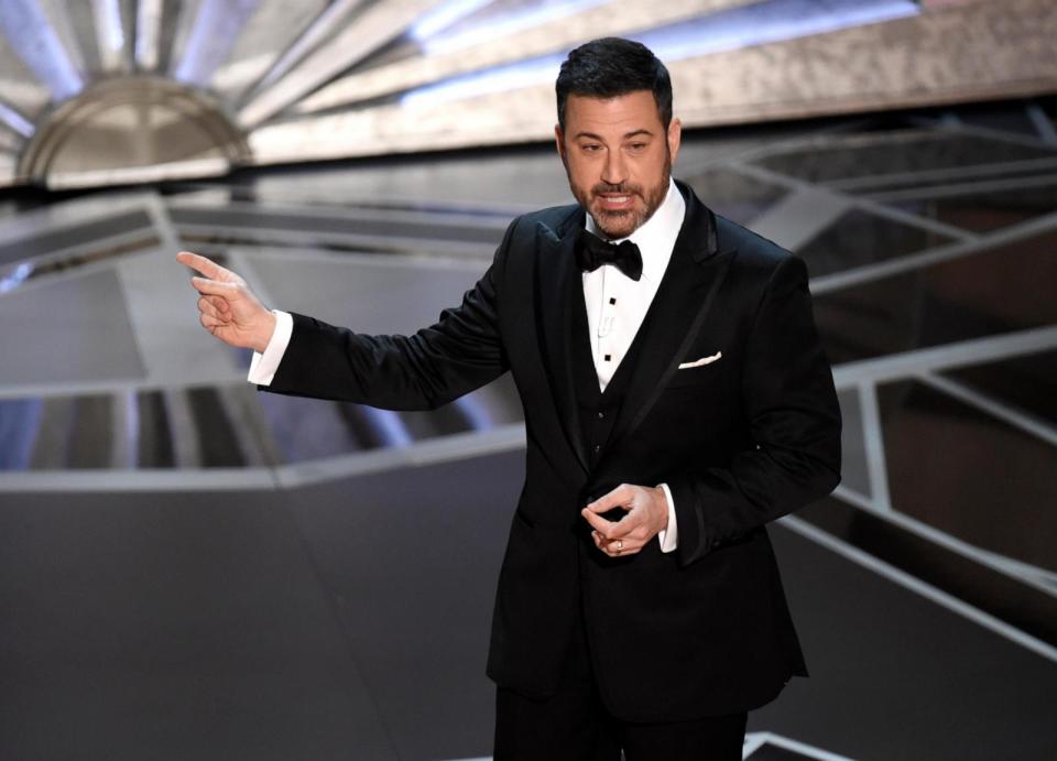 PHOTO: Host Jimmy Kimmel speaks at the Oscars in Los Angeles on March 4, 2018. (Chris Pizzello/Invision/AP, FILE)