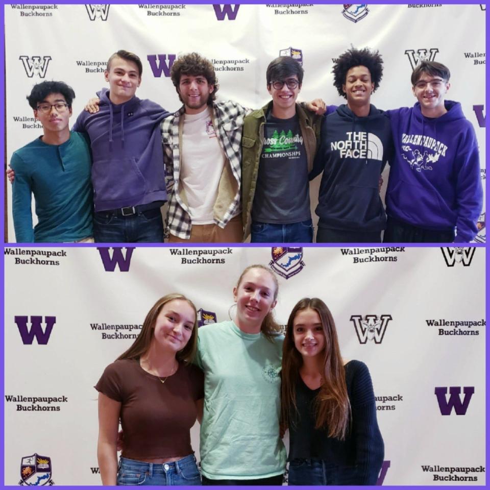 Wallenpaupack Area’s boys’ cross-country team (Top, L-R) was headed up this fall by seniors Michael Kelly, Andrew Bromburger, Jacob Bonagura, Adam Basile, Malik Lawal, and Stephen Bryan. The girls’ squad (Bottom L-R) was captained by seniors Lizzie Higgins, Paulina Schmidt, and Morgan Anderson.