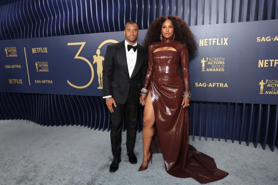 Russell Wilson and Ciara attend the 30th Annual Screen Actors Guild Awards at Shrine Auditorium and Expo Hall on February 24, 2024 in Los Angeles, California. WireImage