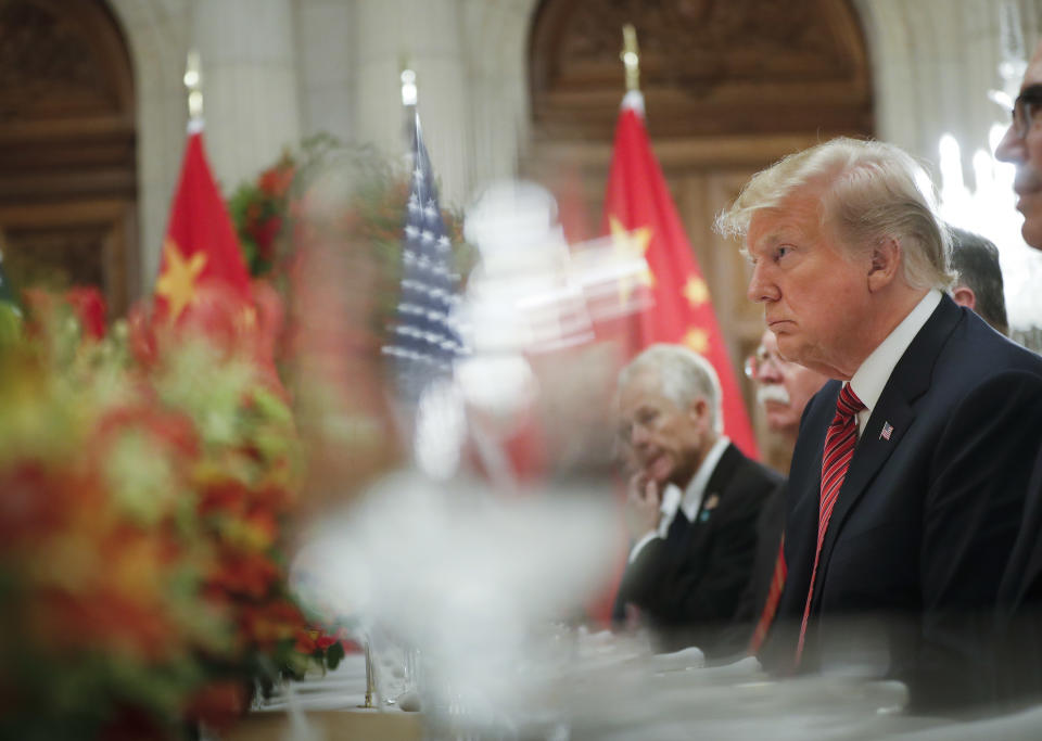 President Donald Trump listens to China’s President Xi Jinping speak during their bilateral meeting at the G20 Summit, Saturday, Dec. 1, 2018 in Buenos Aires, Argentina. (AP Photo/Pablo Martinez Monsivais)