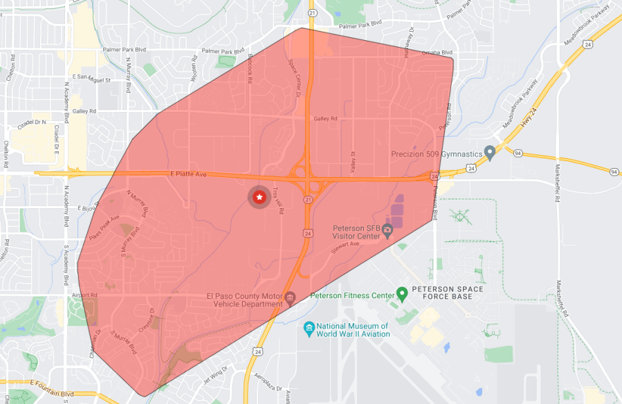 Outage map of an area in Colorado Springs