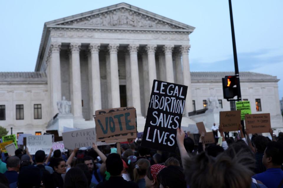 Pro-choice activists protest at the Supreme Court after the Roe v Wade ruling leak (Getty Images)