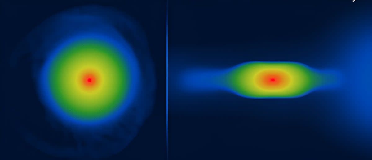 Simulated young planet as viewed from the top (left) and from the side (right) (arXiv (2024))