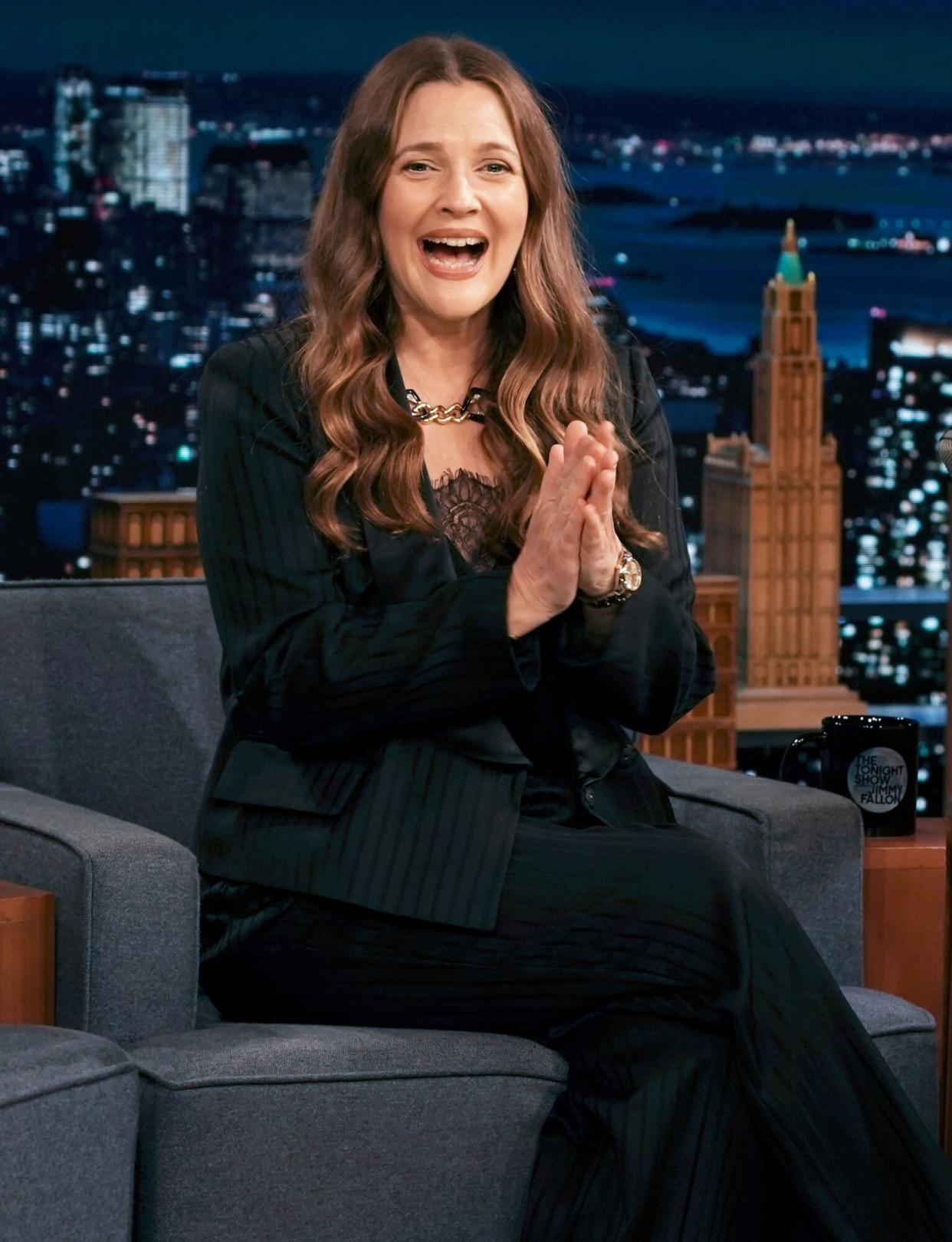 THE TONIGHT SHOW STARRING JIMMY FALLON -- Episode 1538 -- Pictured: Talk Show host Drew Barrymore during an interview on Tuesday, October 26, 2021 --