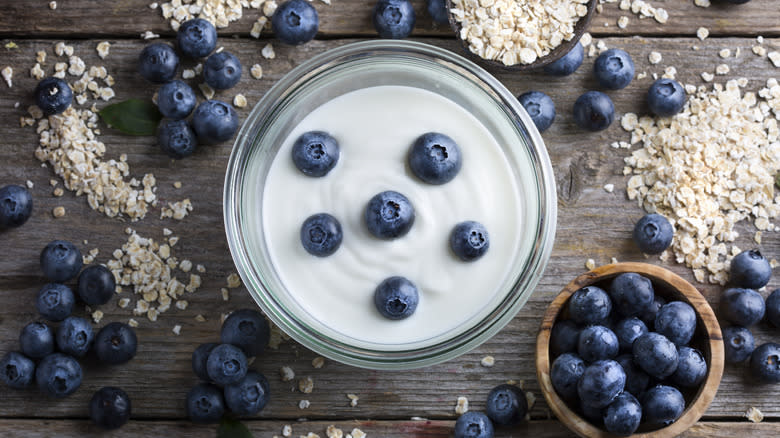 bowl of yogurt with blueberries