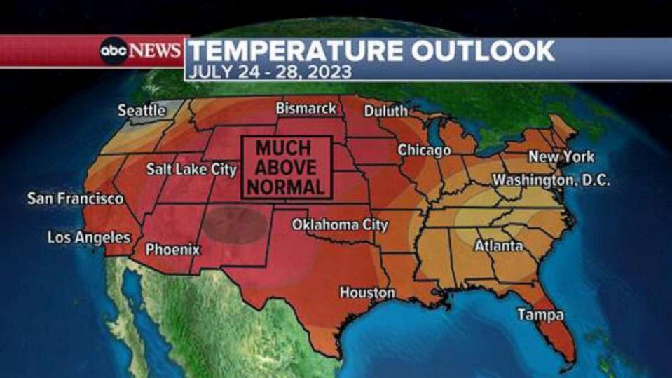 PHOTO: Temperature Outlook July 24 - 28, 2023 Map (ABC News)