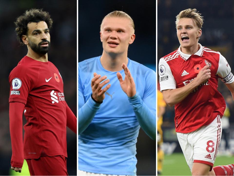 Mohamed Salah, Erling Haaland and Martin Odegaard (Getty Images)