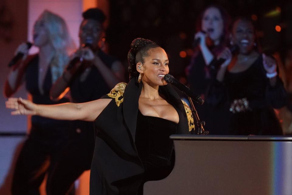 Alicia Keys performs during the Platinum Party at the Palace staged in front of Buckingham Palace, London, on day three of the Platinum Jubilee celebrations for Queen Elizabeth II. Picture date: Saturday June 4, 2022. (Photo by Jacob King/PA Images via Getty Images)