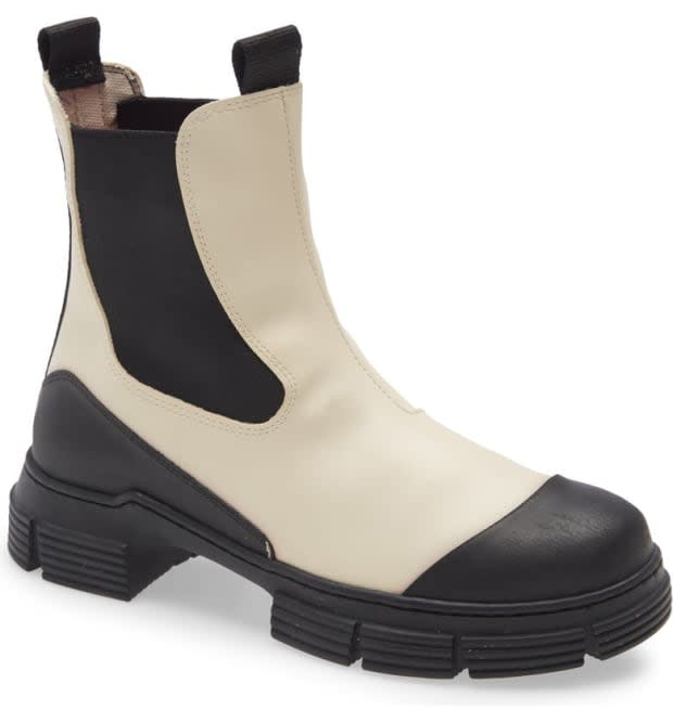 <p>Ganni Waterproof Recycled Rubber City Boot, $170 (from $245), <a href="https://rstyle.me/+JJUYsGDJs6A6pMQ8rskdRA" rel="nofollow noopener" target="_blank" data-ylk="slk:available here;elm:context_link;itc:0;sec:content-canvas" class="link ">available here</a>. </p>