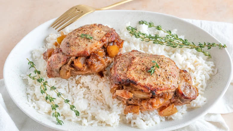 Chutney stuffed pork chops rice