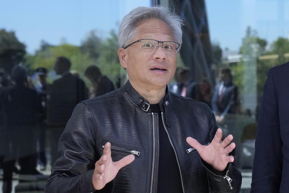 NVIDIA CEO Jensen Huang is pictured at the company's office in Santa Clara, Calif., Tuesday, April 16, 2024. (AP Photo/Jeff Chiu)