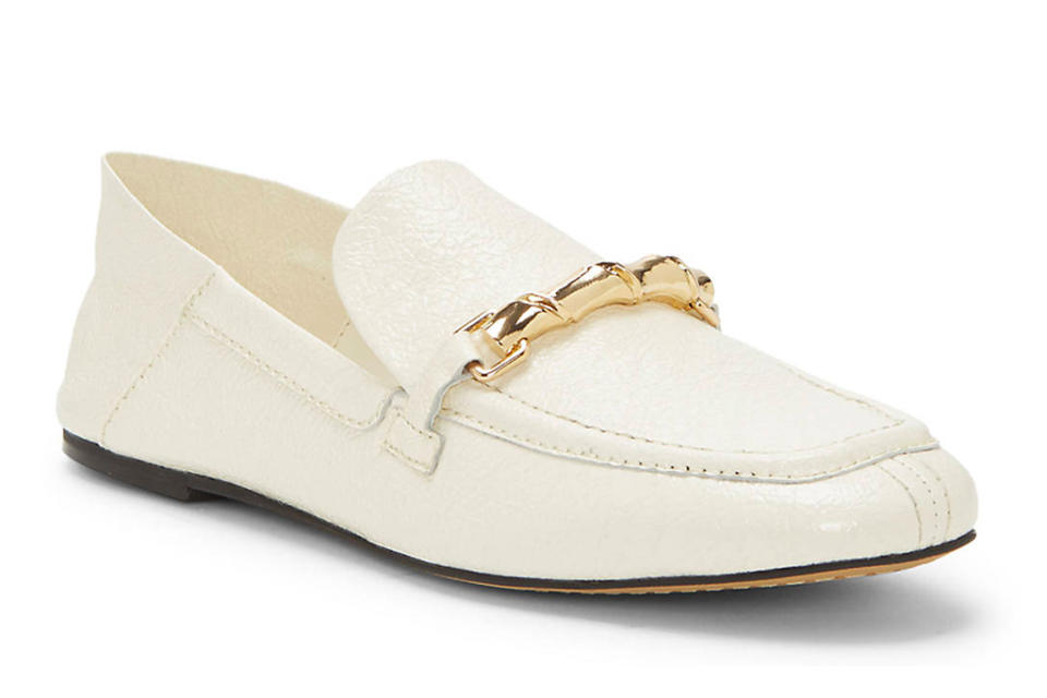 white loafers, loafers, driving shoes, gold, vince camuto