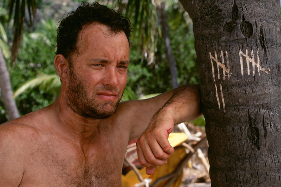 Hanks in the film counting days on a tree
