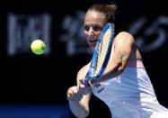 Tennis - Australian Open - Quarter-final - Melbourne Park, Melbourne, Australia, January 23, 2019. Czech Republic's Karolina Pliskova in action with Serena Williams of the U.S. REUTERS/Aly Song