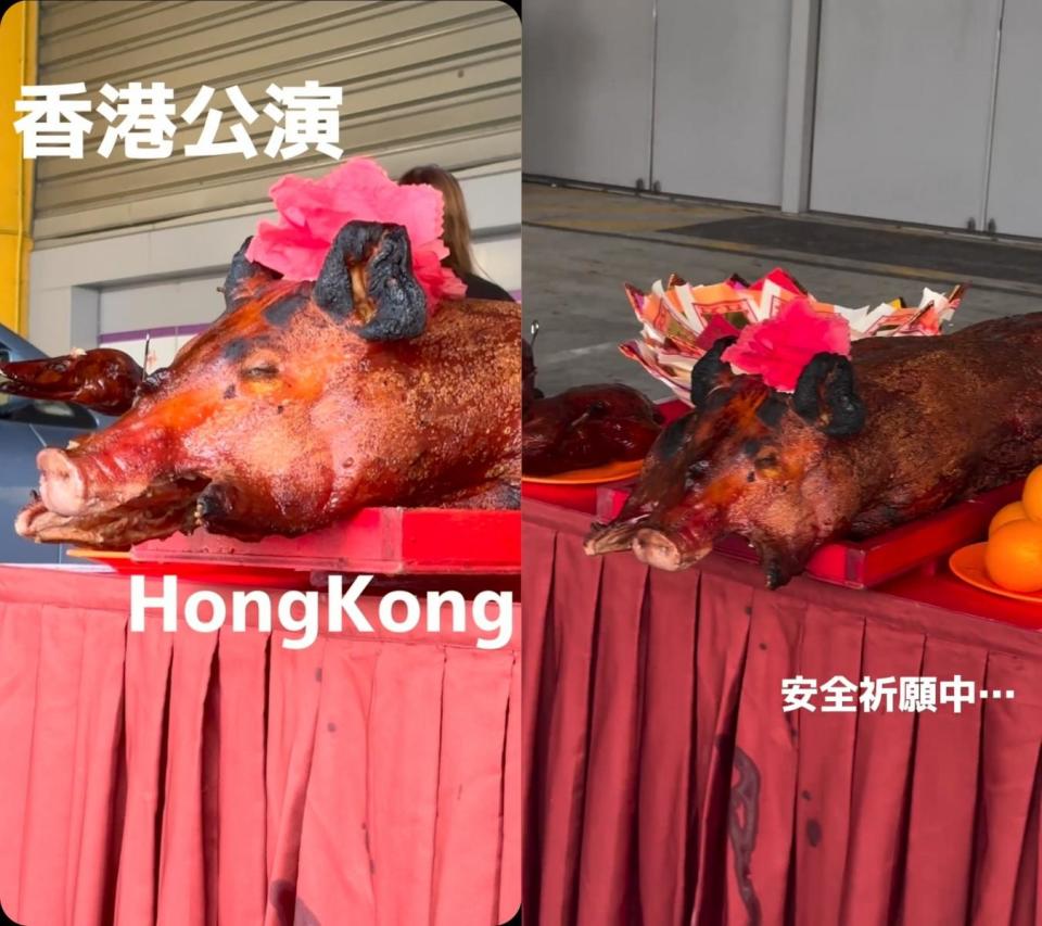 十明看到香港祭拜用的烤乳豬時嚇了一大跳。（圖／翻攝自十明IG）