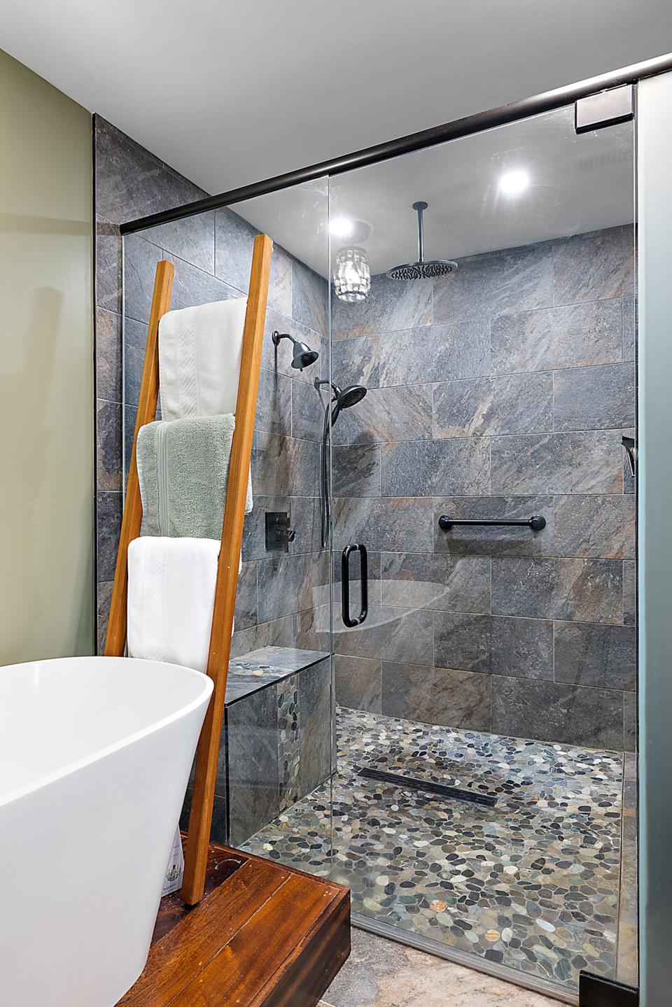 Euro-glass shower and soaking tub at 2222 Puritan in Detroit.