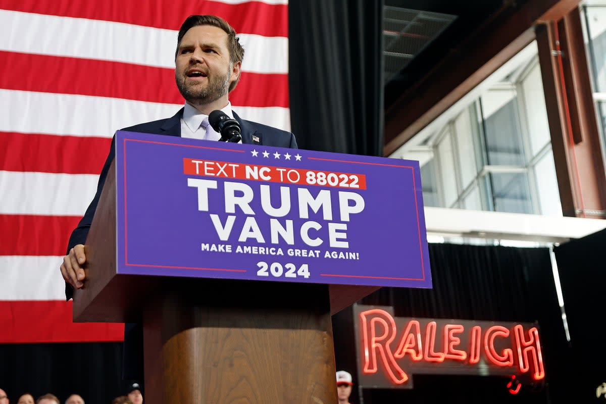 JD Vance speaks at a campaign event in Raleigh, North Carolina, where he mixed it up with reporters (AP)