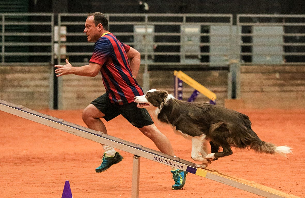 Marco Magiolo, shown competing with his border collie Brown, traveled the world from 2004 to 2020 as a handler competing in dog agility contests. He recently published the third volume in his book series, "Canine Legends," which draws upon those experiences.