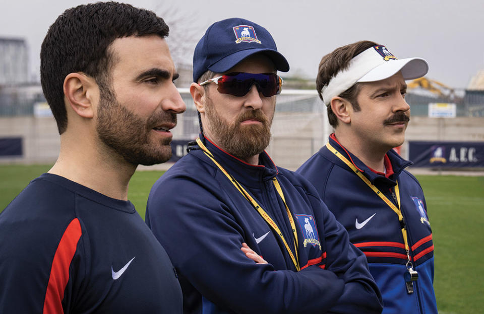 From left: Ted Lasso stars Brett Goldstein, Brendan Hunt and Jason Sudeikis.