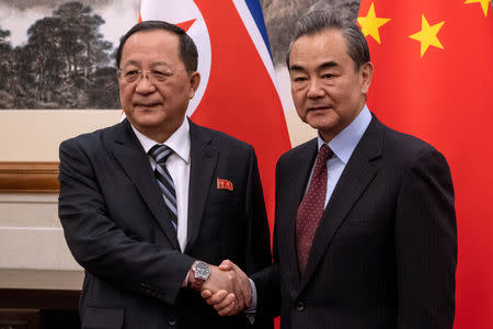 North Korean Foreign Minister Ri Yong Ho meets China's Foreign Minister Wang Yi at the Diaoyutai State Guesthouse in Beijing December 7, 2018. Fred Dufour/Pool via REUTERS