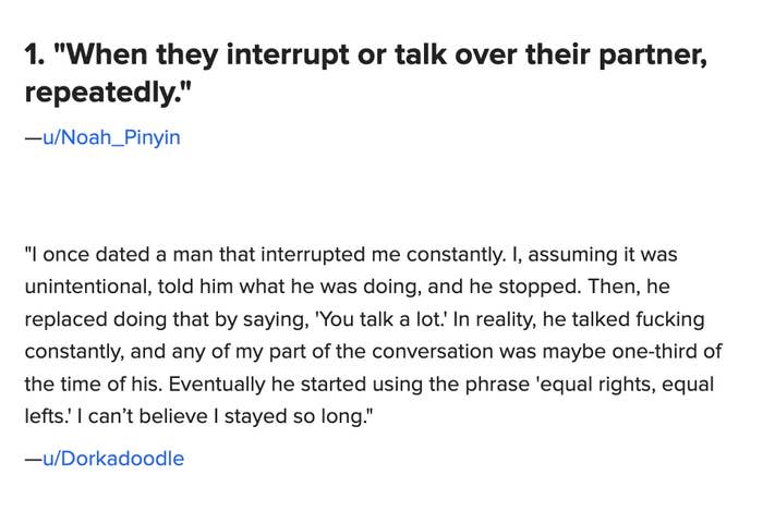 a response "when they interrupt or talk over their partner, repeatedly"