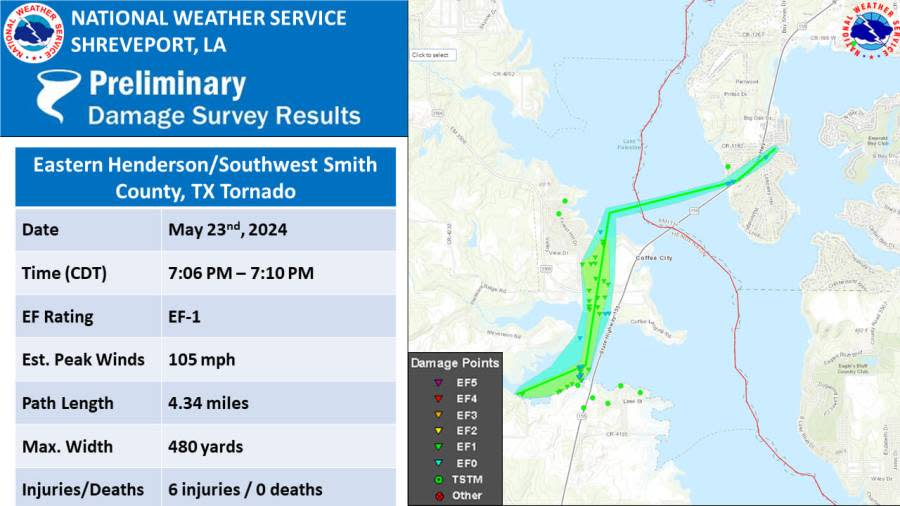 The path of Thursday’s EF1 tornado. Photo courtesy of the National Weather Service.