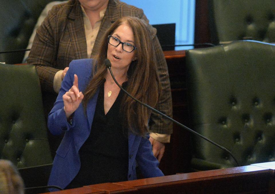 State Rep. Jennifer Gong-Gershowitz, D-Glenview, defends her House Bill 2231 during third reading discussion on Thursday,  March 16, 2023.