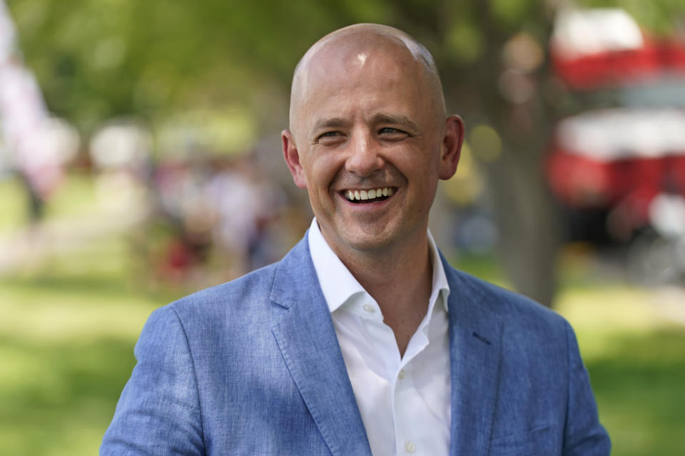 Utah's Evan McMullin speaks during an interview on July 23, 2022, in Provo, Utah. McMullin is emerging as the nation’s most competitive independent candidate running for U.S. Senate in the 2022 midterm elections. With both parties jockeying for control of Congress, the former Republican's bid against Donald Trump ally Mike Lee has transformed the reliably Republican state from electoral afterthought into potential battleground. (AP Photo/Rick Bowmer)