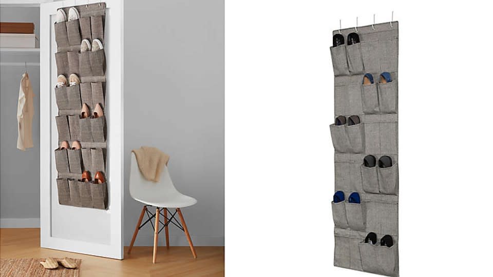 Squared Away™ Arrow Weave 24-Pocket Over-the-Door Shoe Organizer in Grey - Bed Bath & Beyond, $35