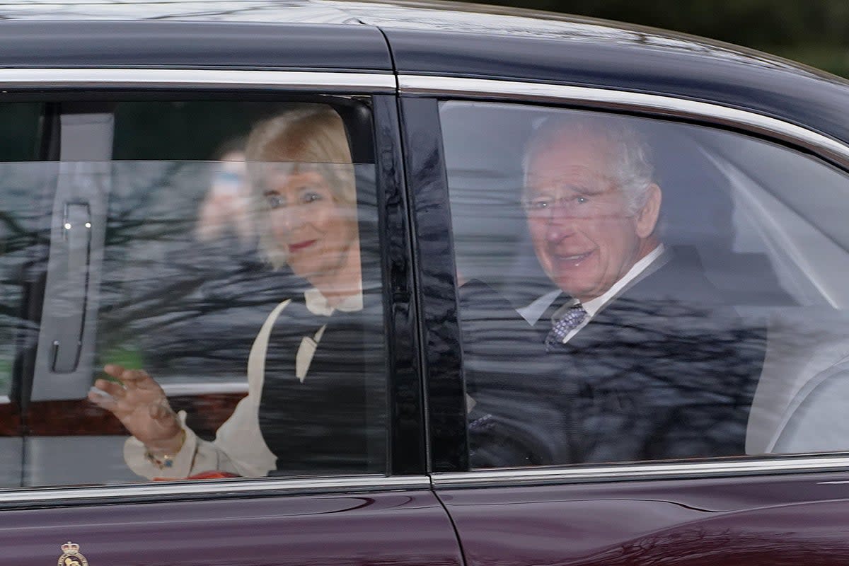 On Tuesday afternoon, the King was seen in public for the first time since his diagnosis, as he and the Queen were driven away from their London residence (PA Wire)