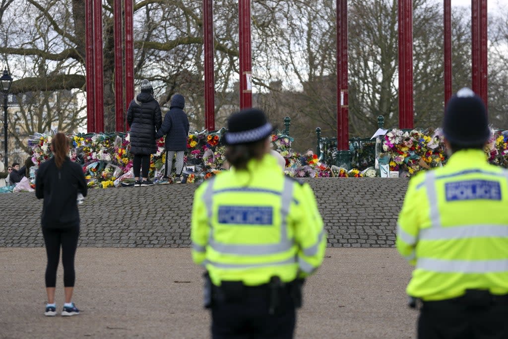 Police presence at a memorial to Sarah Everard (PA) (PA Archive)