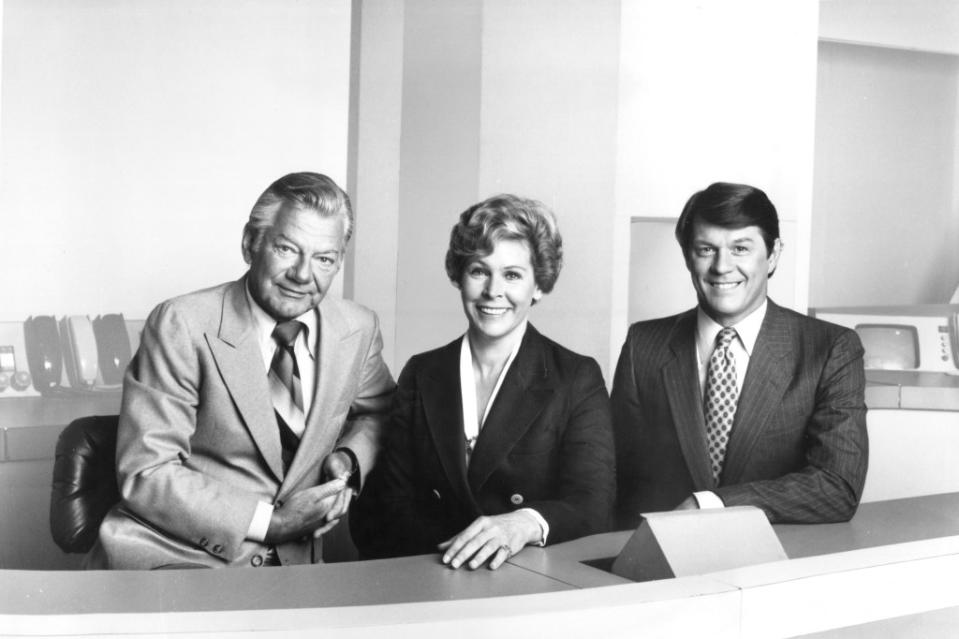 (l-r) Bill Jorgensen, Pat Harper and Steve Bosh anchor Independent Network News, a half-hour national and international news program. (Photo by New York Post Archives /(c) NYP Holdings, Inc. via Getty Images)