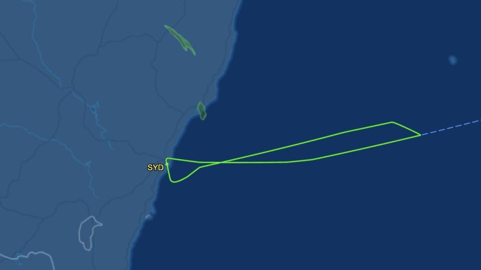 Supplied Editorial United Airlines flight UAL830 returned to Sydney soon after departing\n after reports of an emergency. Picture: FlightAware