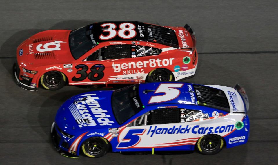 Todd Gilliland (38) was downright feisty during his Duel race on Thursday, leading with one to go before being bumped out of the way.