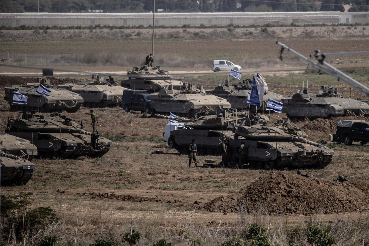 Israel continues to deploy soldiers and armored vehicles along the Gaza border (Anadolu via Getty Images)