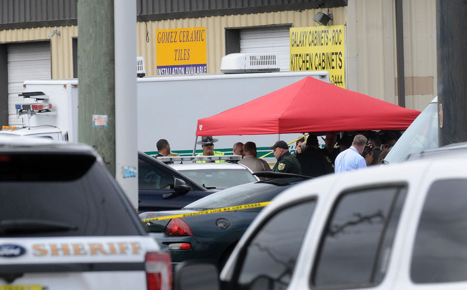 <p>Investigators work the scene of a multiple shooting at an area business in an industrial area on June 5, 2017 northeast of downtown Orlando, Florida. According to published reports, five people were killed in the attack by a man police described as a disgruntled former worker at Fiamma, Inc., which makes accessories for campers and other recreational vehicles. The attacker killed himself, according to police. (Gerardo Mora/Getty Images) </p>