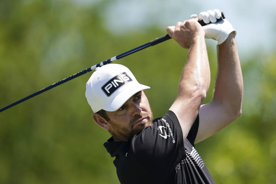 Louis Oosthuizen, of South Africa, hits off the fourth tee during the final round of the PGA Zurich Classic golf tournament at TPC Louisiana in Avondale, La., Sunday, April 25, 2021. (AP Photo/Gerald Herbert)