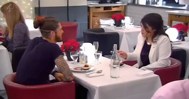 Sam and Kathleen on their date during an episode of First Date. Source: Channel Four