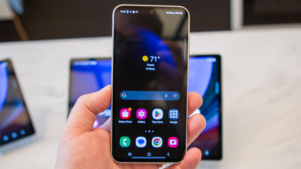  Galaxy S23 FE in-hand showing Home Screen. 