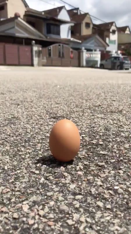 An egg is seen on the ground in Johor Bahru