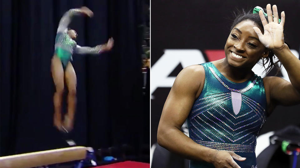 Simone Biles pulled off the first successful double-double dismount in her beam routine.